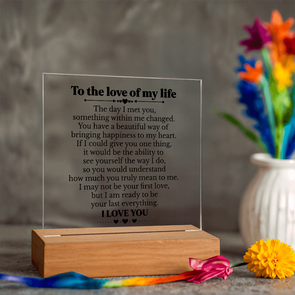 To My Soulmate Square Acrylic Plaque, Romantic Love Gift with LED Light, Timeless Keepsake for Wife, Husband, or Partner