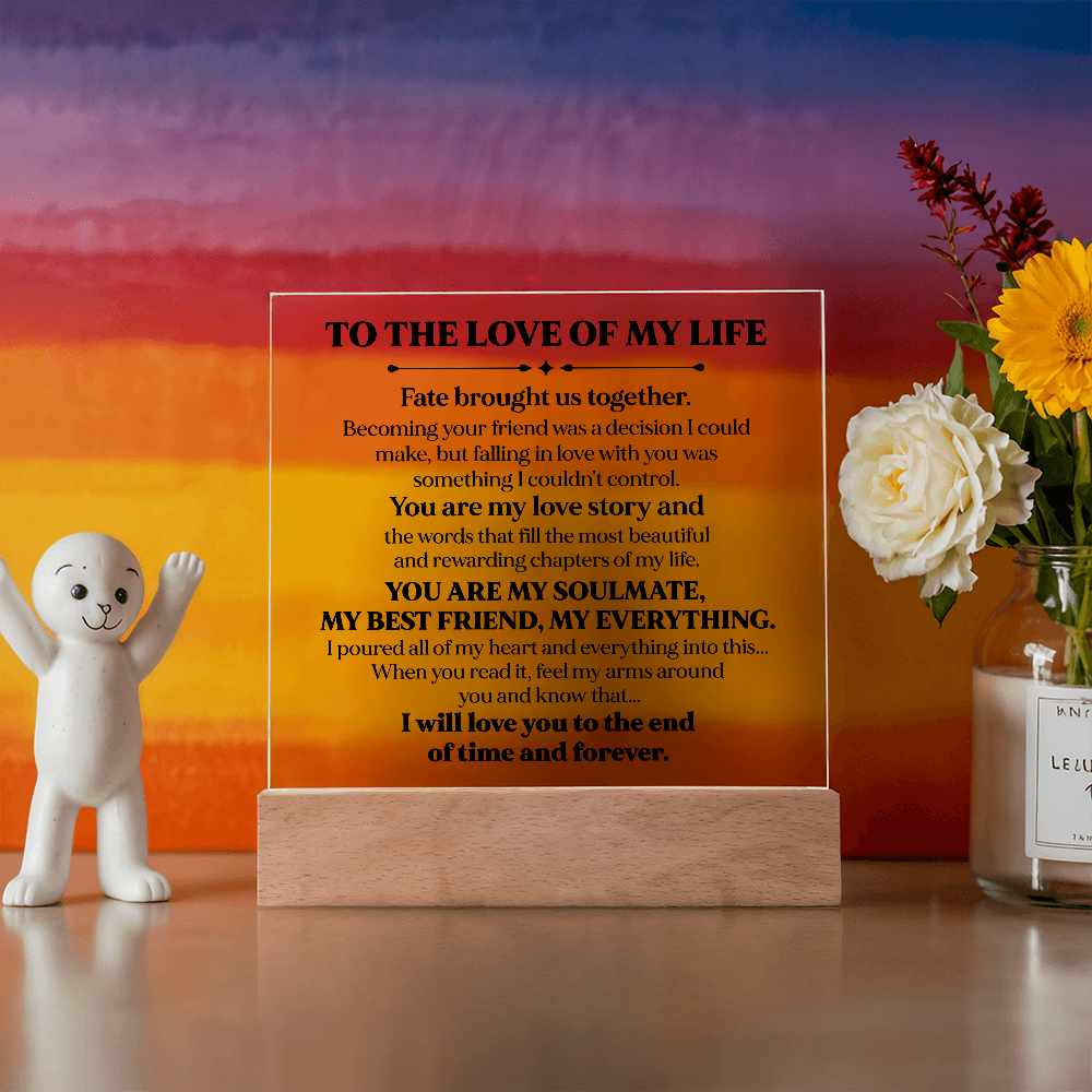 To My Soulmate Square Acrylic Plaque, Romantic LED Light Love Gift, Timeless Keepsake for Wife, Husband, or Partner