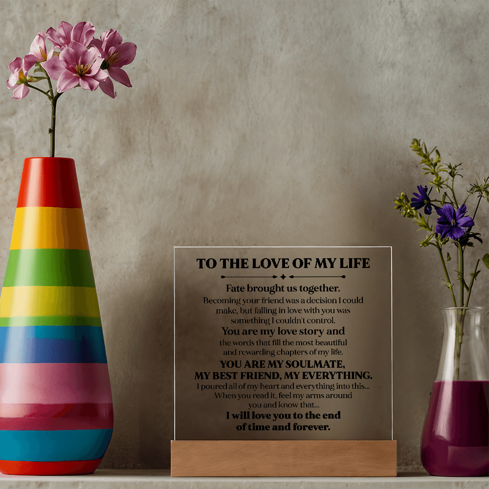 To My Soulmate Square Acrylic Plaque, Romantic LED Light Love Gift, Timeless Keepsake for Wife, Husband, or Partner