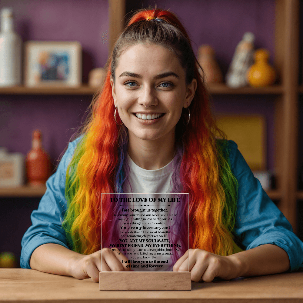 To My Soulmate Square Acrylic Plaque, Romantic LED Light Love Gift, Timeless Keepsake for Wife, Husband, or Partner