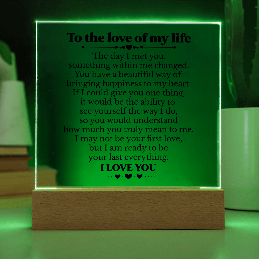 To My Soulmate Square Acrylic Plaque, Romantic Love Gift with LED Light, Timeless Keepsake for Wife, Husband, or Partner