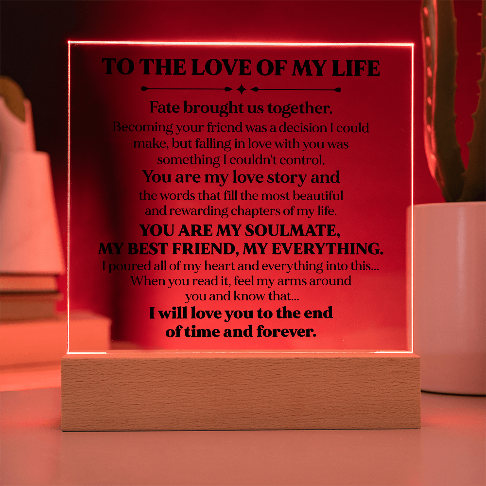 To My Soulmate Square Acrylic Plaque, Romantic LED Light Love Gift, Timeless Keepsake for Wife, Husband, or Partner