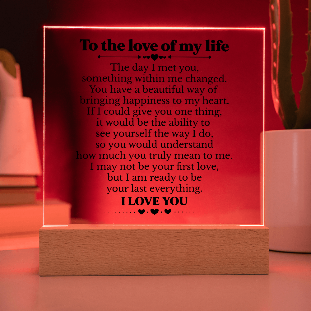 To My Soulmate Square Acrylic Plaque, Romantic Love Gift with LED Light, Timeless Keepsake for Wife, Husband, or Partner