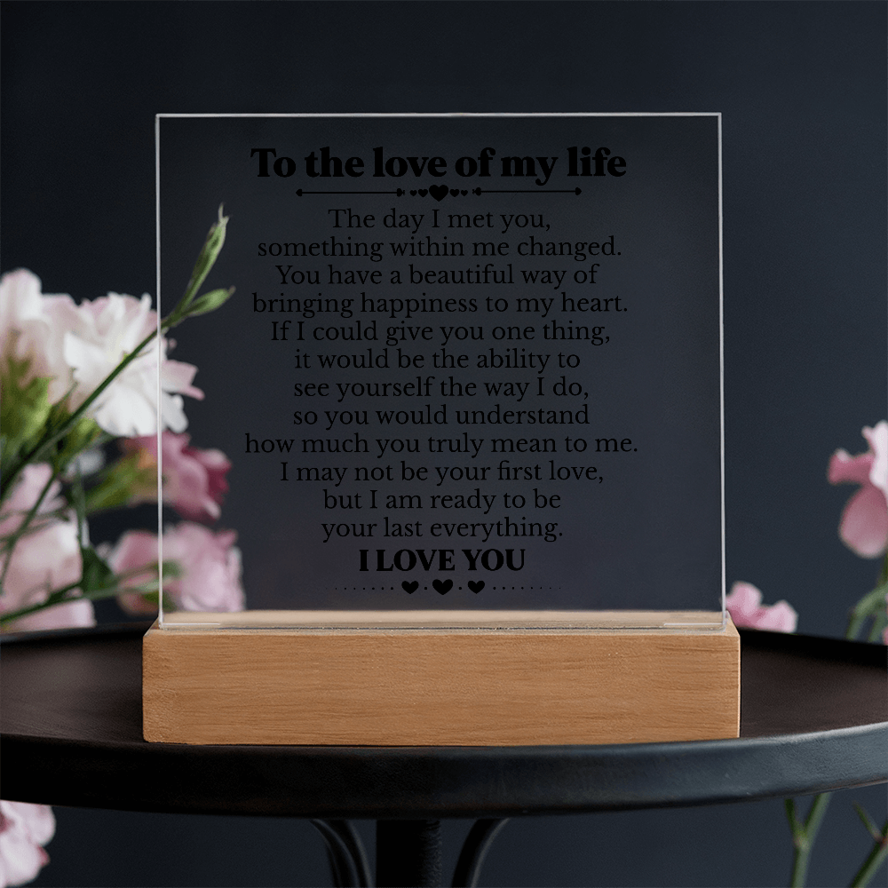 To My Soulmate Square Acrylic Plaque, Romantic Love Gift with LED Light, Timeless Keepsake for Wife, Husband, or Partner