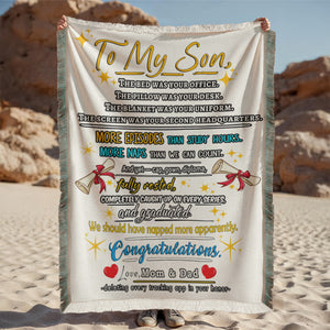 Funny Graduation Blanket for Son – More Naps Than Study Hours Still Graduated | Grad Gift Blanket from Mom and Dad