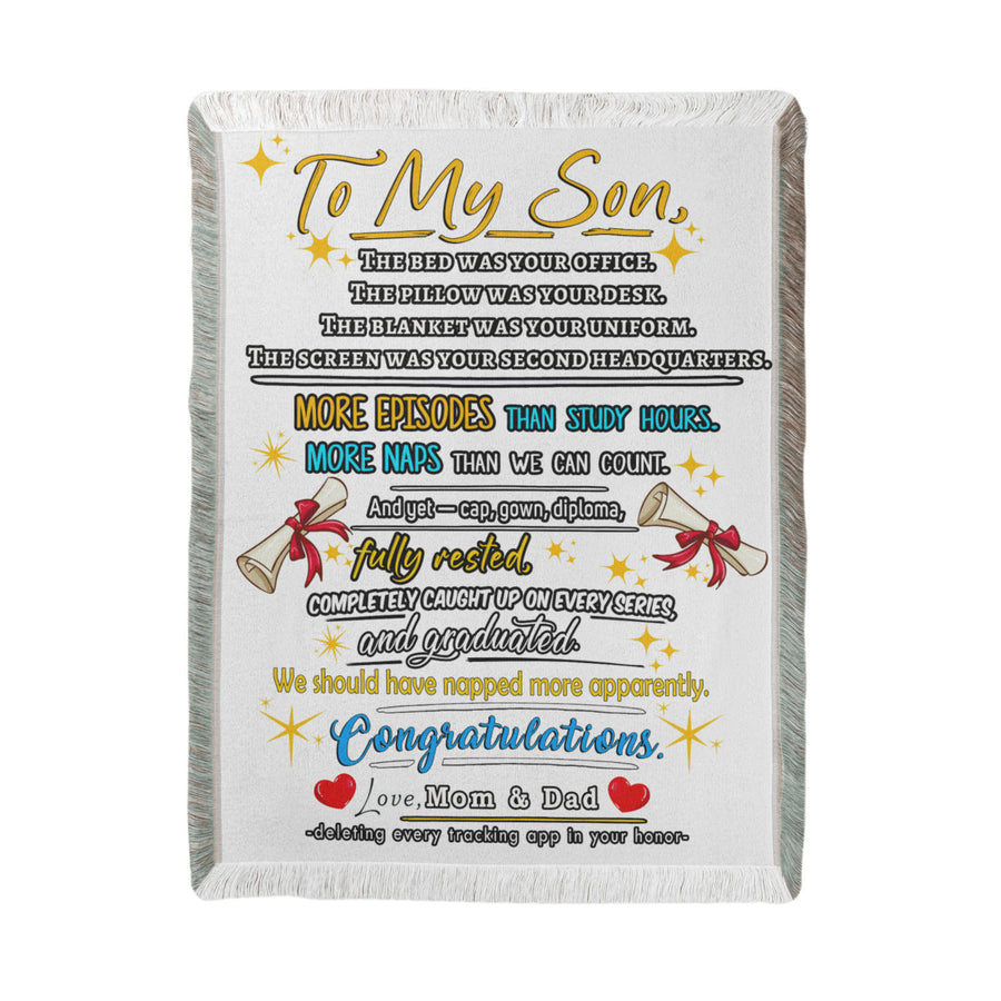 Funny Graduation Blanket for Son – More Naps Than Study Hours Still Graduated | Grad Gift Blanket from Mom and Dad
