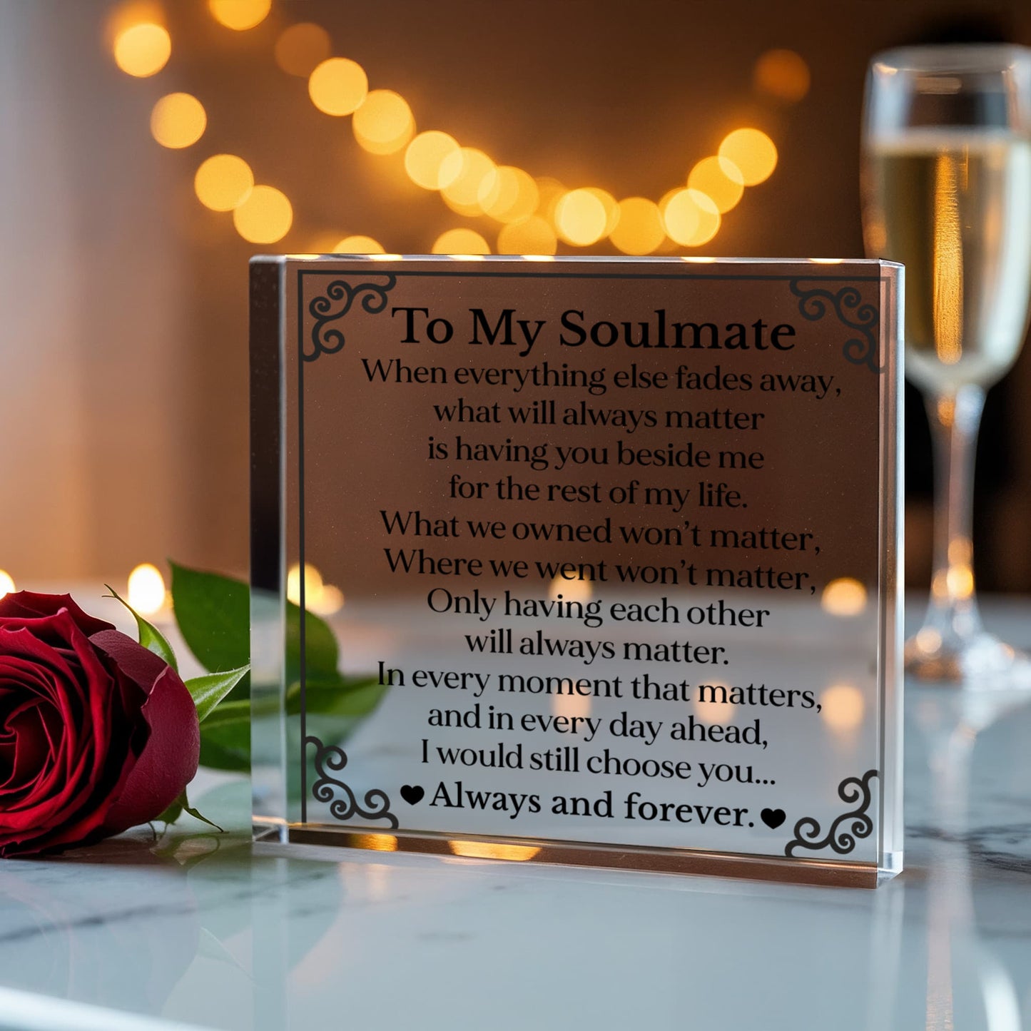 To My Soulmate Square Acrylic Block 6x6, Romantic Love Gift, Elegant Desk or Shelf Keepsake for Wife or Partner