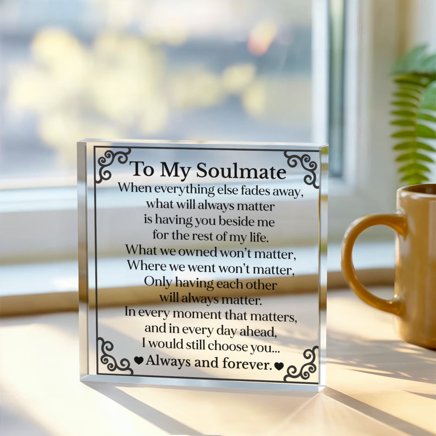 To My Soulmate Square Acrylic Block 6x6, Romantic Love Gift, Elegant Desk or Shelf Keepsake for Wife or Partner