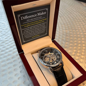 Difference Maker Watch – Personalized Skeleton Mechanical Watch with Inspirational Message Card Gift