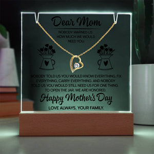 Dear Mom Necklace Gift, Mothers Day Gift from Family, Heart Pendant Jewelry for Mom, Sentimental Mom Gift, Appreciation Gift for Mother