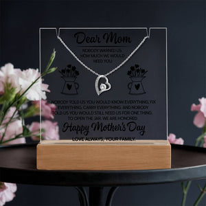 Dear Mom Necklace Gift, Mothers Day Gift from Family, Heart Pendant Jewelry for Mom, Sentimental Mom Gift, Appreciation Gift for Mother