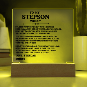 To My Stepson Acrylic Plaque from Stepmom and Stepdad – Personalized LED Night Light Gift for Stepson
