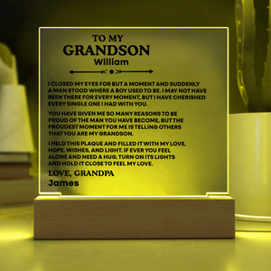 To My Grandson Acrylic Plaque from Grandpa & Grandma – Personalized LED Night Light Gift for Grandson
