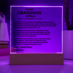 To My Grandson Acrylic Plaque from Grandpa & Grandma – Personalized LED Night Light Gift for Grandson