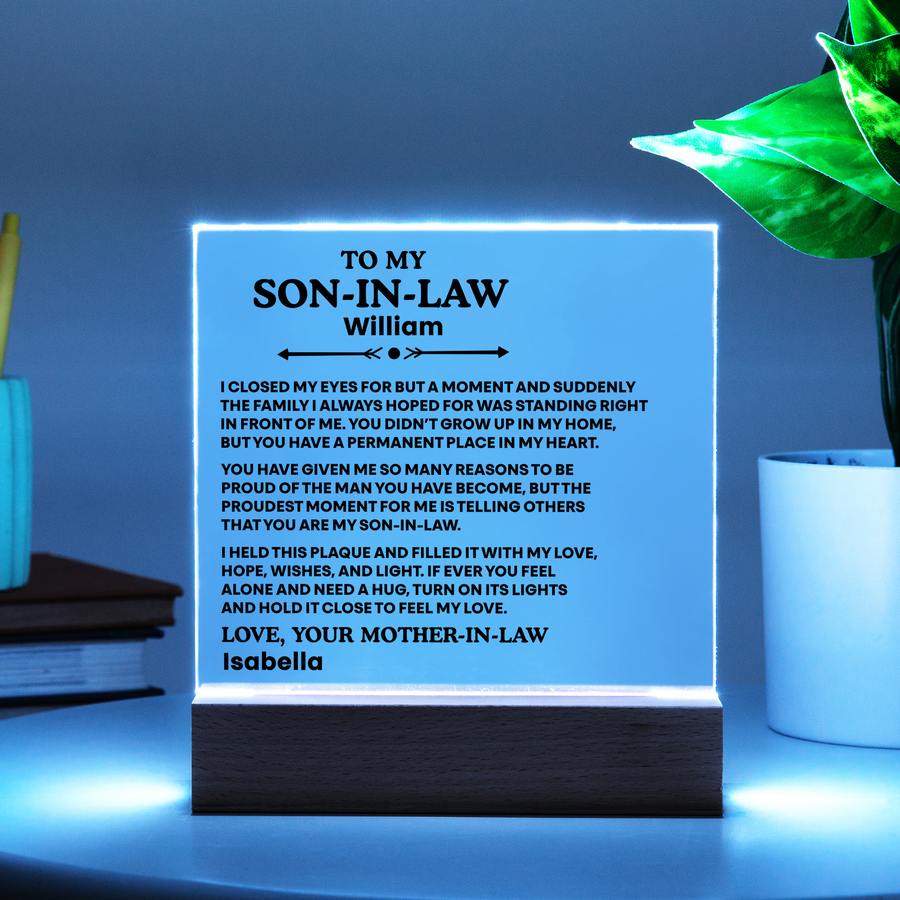 To My Son-in-Law Acrylic Plaque – Gift from Mother-in-Law and Father-in-Law | Emotional LED Keepsake Gift