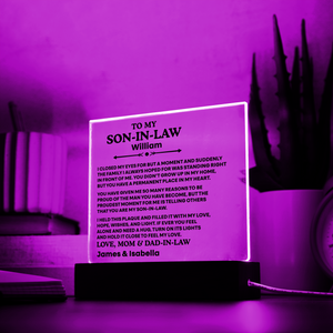 To My Son-in-Law Acrylic Plaque – Gift from Mother-in-Law and Father-in-Law | Emotional LED Keepsake Gift