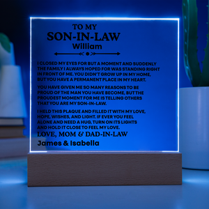 To My Son-in-Law Acrylic Plaque – Gift from Mother-in-Law and Father-in-Law | Emotional LED Keepsake Gift