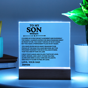 To My Son Acrylic Plaque from Mom and Dad – Emotional Gift for Son | Personalized LED Night Light Keepsake