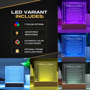 Difference Maker LED Acrylic Plaque – Personalized Night Light Gift for Teacher Mentor Boss with Custom Name